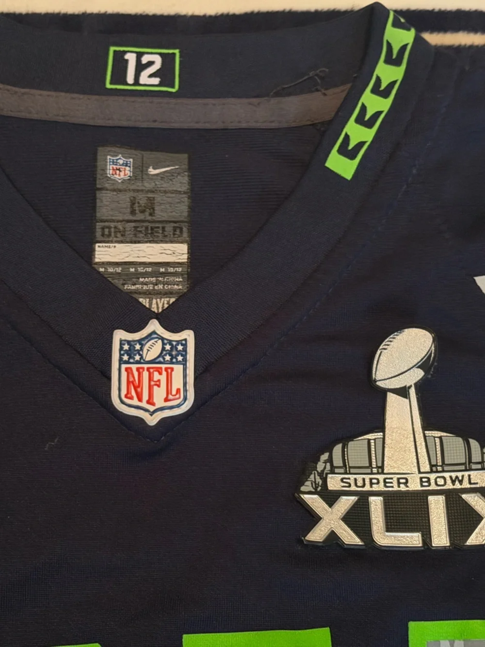 Nike Marshawn Lynch #24 On Field Seahawks Super Bowl XLIX Jersey NFL Authentic M